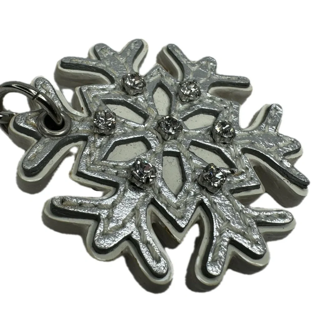 Coach Vintage Leather Silver Snowflake Winter Key Bag Charm Keychain